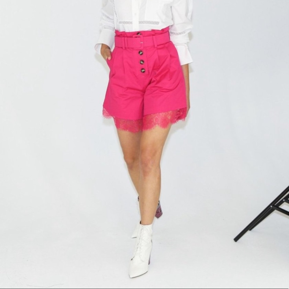 NWT Self-Portrait Fuchsia Canvas Bermuda Shorts